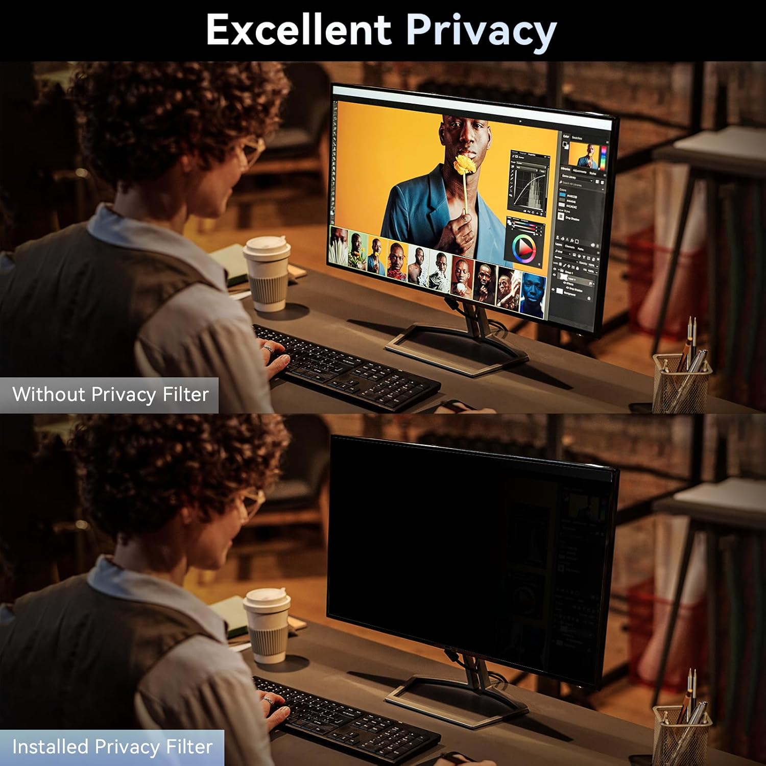 Hanging Magnetic Privacy Screen Filter for Monitor | Anti-Spy, Blue Light & 2H-3H Scratch Protection