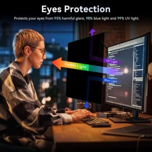 22 Inch Magnetic Computer Privacy Screen Filter | 2in1 - Anti Blue Light Eye Protection with Anti Spy Desktop Security Private Filter - Image 3